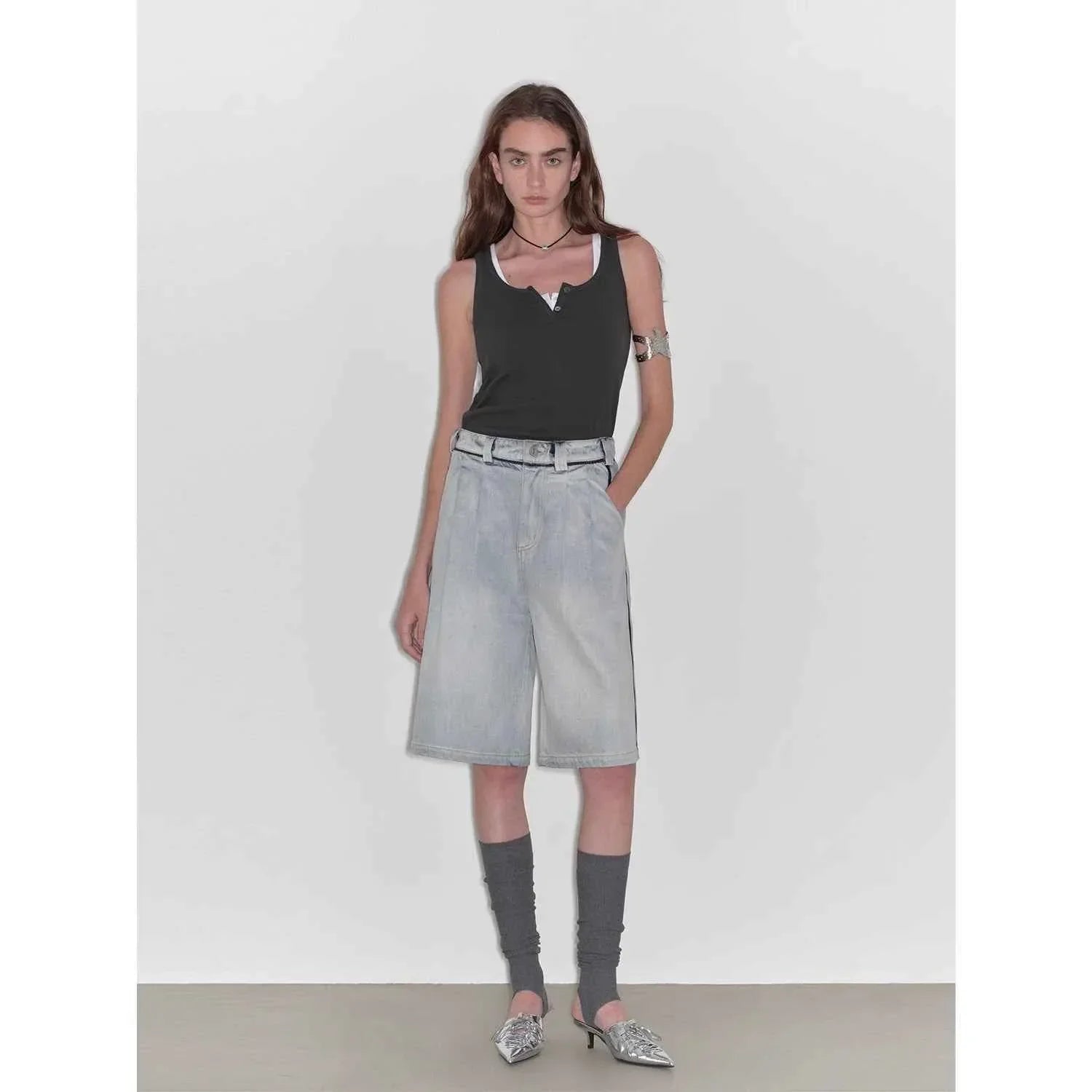 “Unruly Sonata” Neutral Style Loose Feeling Imported Washed Mid Rise Bumped Side Wide Leg Washed Denim Mid Pants - Modz Designs