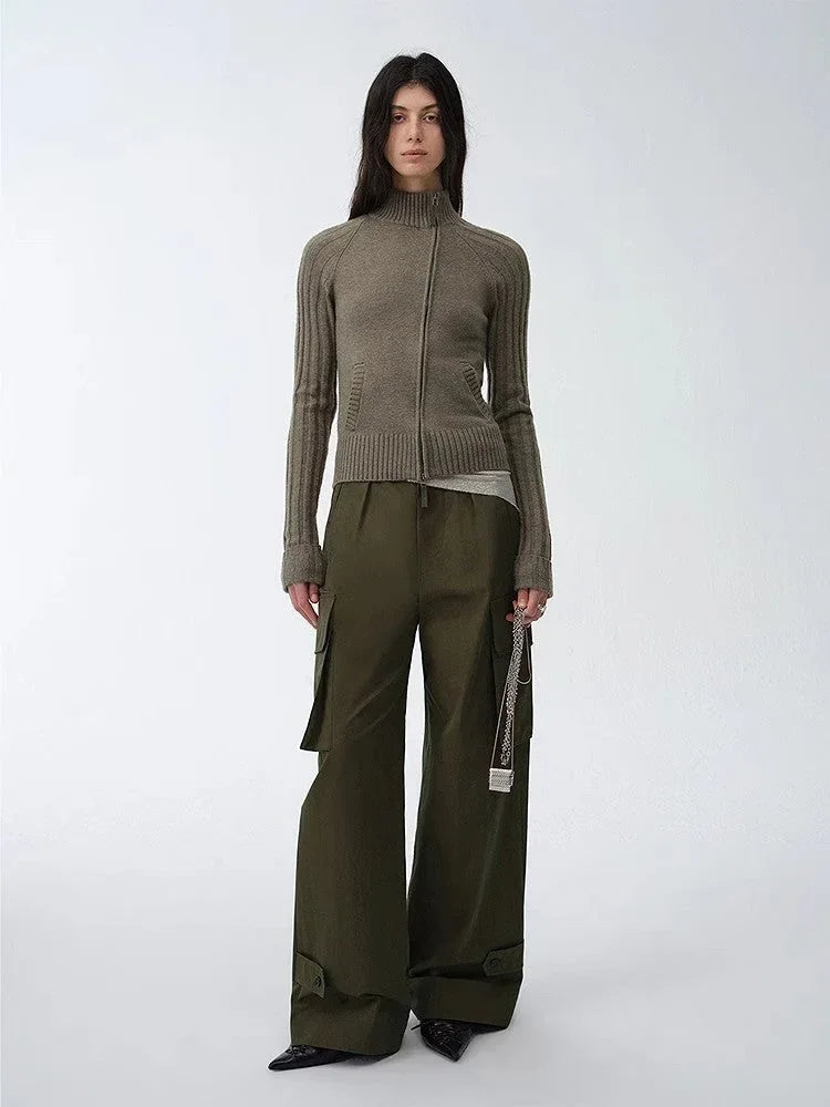 "Leisure First" Personalized three-dimensional large patch pocket straight wide-leg work trousers - Modz Designs