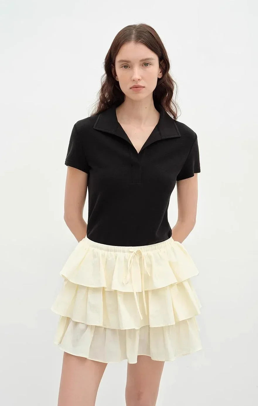 "Dublin" Lapel Straight Shoulder Slim Fit Short Sleeve T-shirt Tops Women - Modz Designs