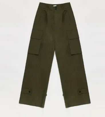 "Leisure First" Personalized three-dimensional large patch pocket straight wide-leg work trousers - Modz Designs