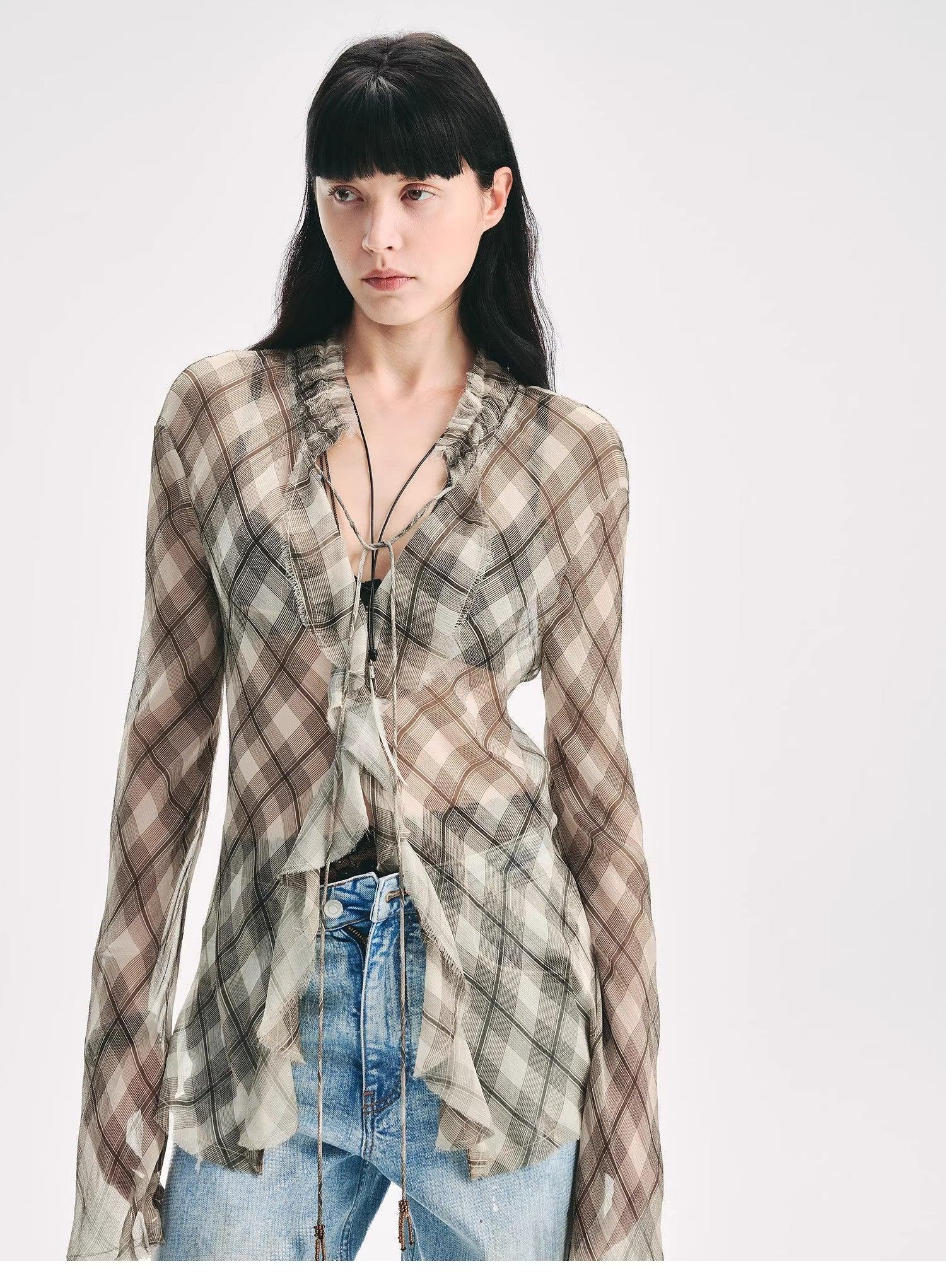 "Fashion Archive" Retro Plaid Light Gauze Cool Slim Shirt - Modz Designs