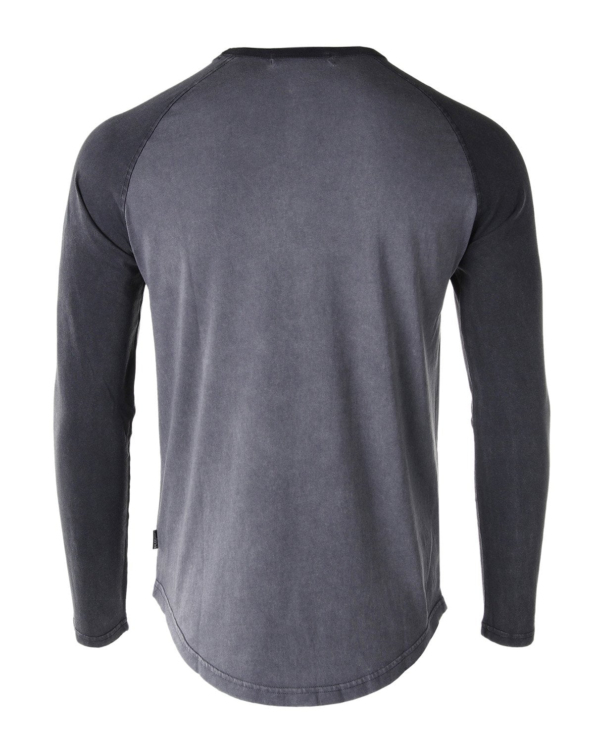 ZIMEGO Mens Athletic Fit Baseball Retro Contrast Long Sleeve Raglan T-Shirt back view in dark grey color.
