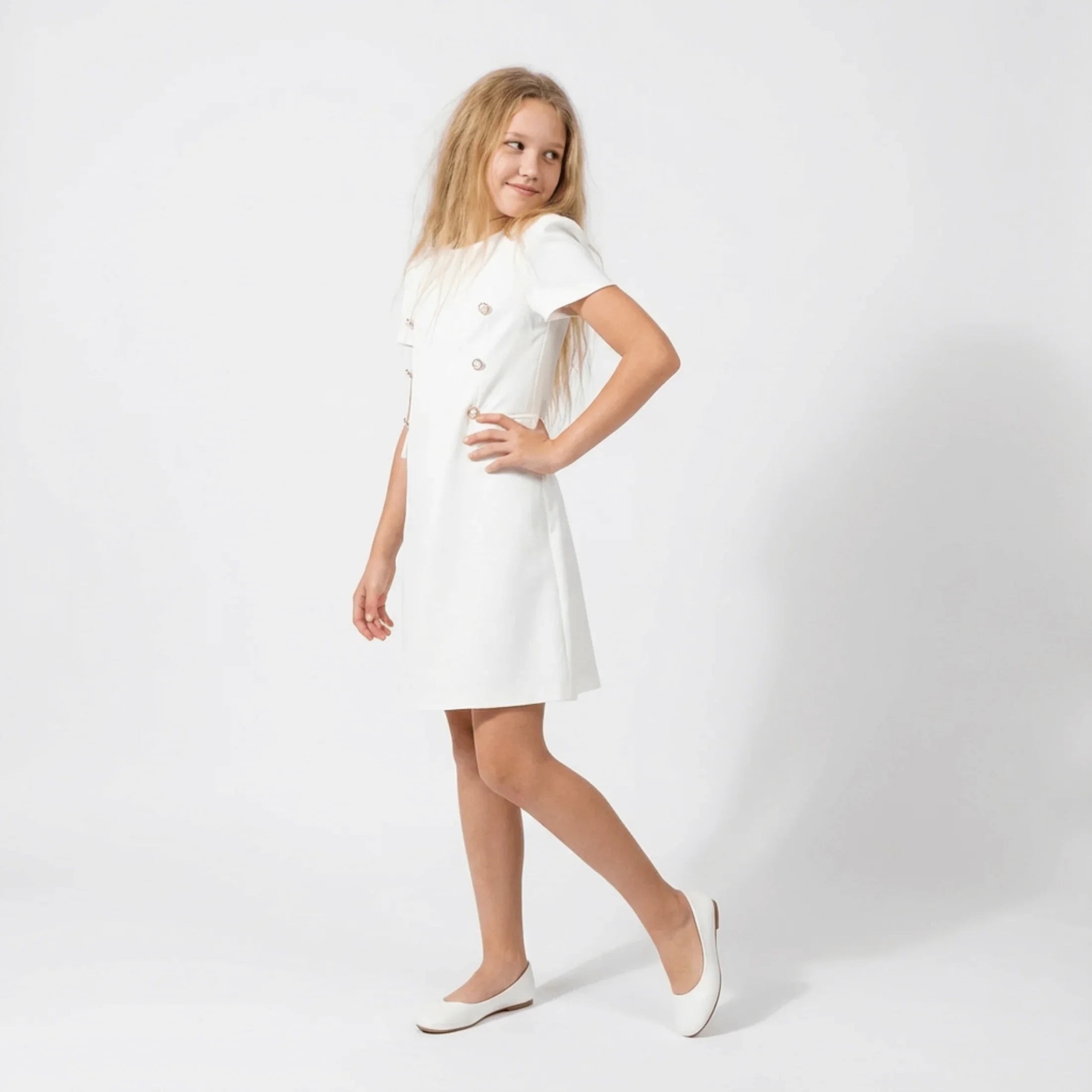 royal button a-line girls dress.