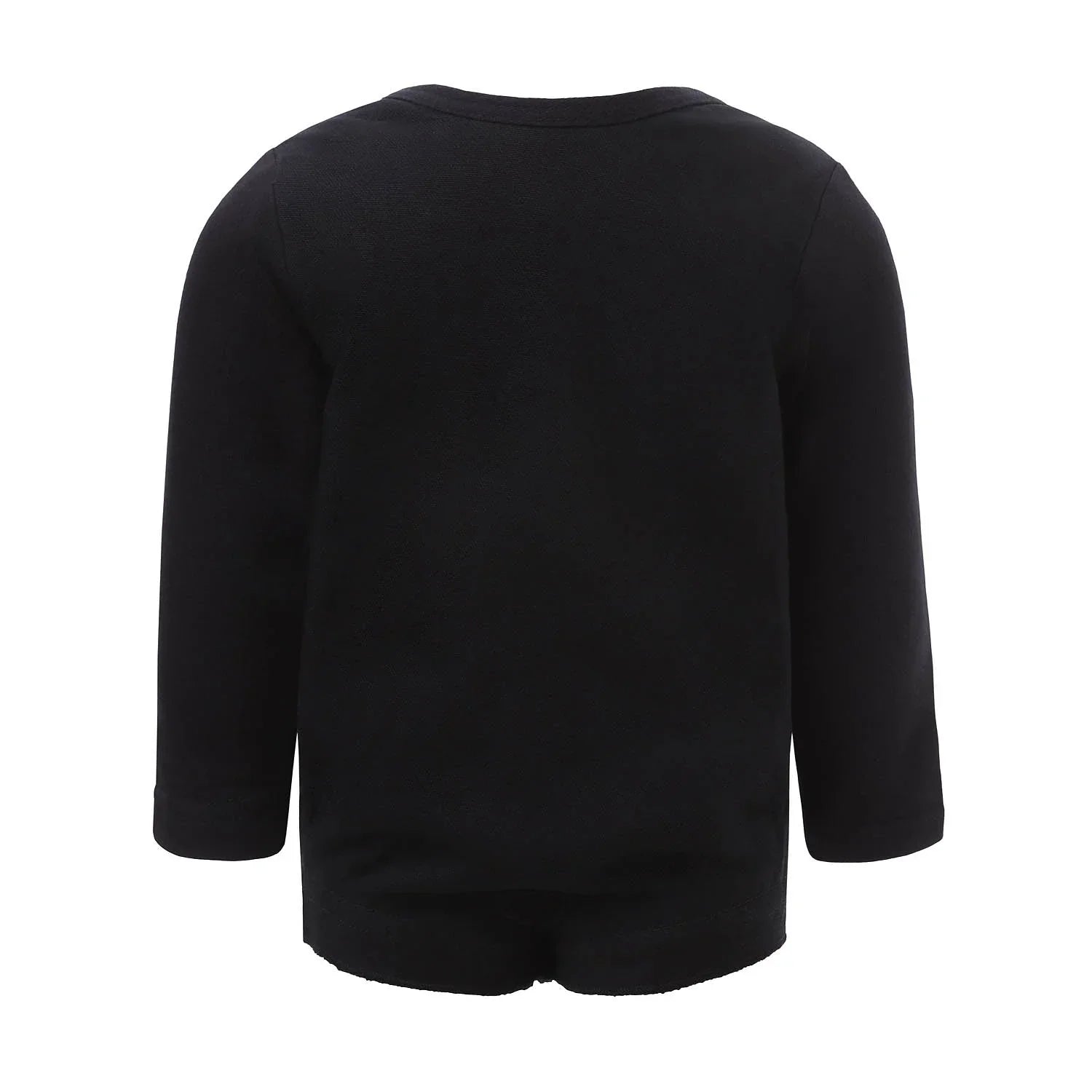 Back view of Black Onesie with Floral Embroidery made from organic cotton.