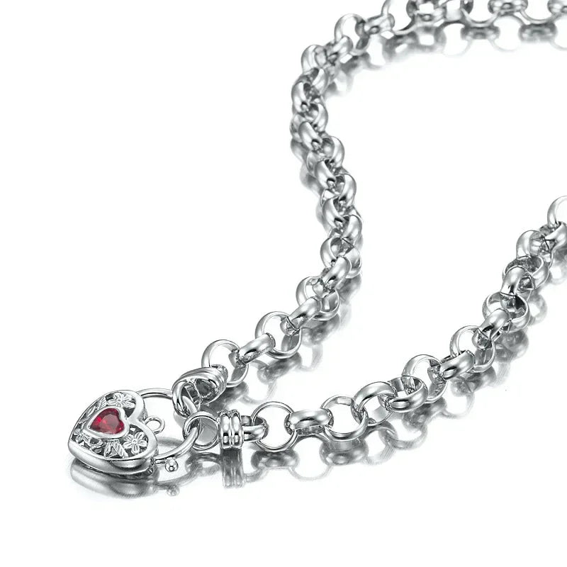 925 Sterling Silver Plated 10mm Belcher Chain Necklace with a Red Filigree Locket - USA Made - Modz Designs
