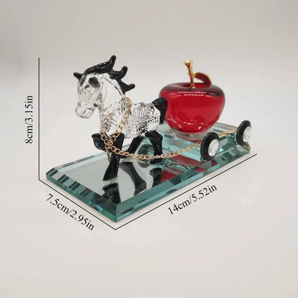 Crystal Perfume Seat Car Decoration Horse featuring a stunning horse pulling a red apple on a reflective base.