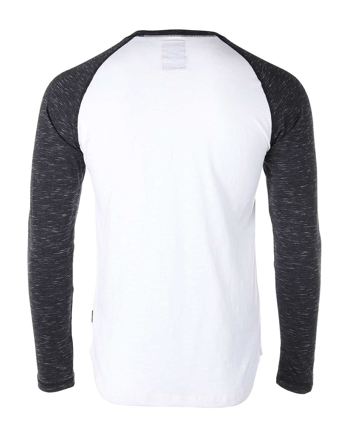 ZIMEGO Men Athletic Fit Baseball Retro Contrast Long Sleeve Raglan T-Shirt back view with black sleeves and white body.