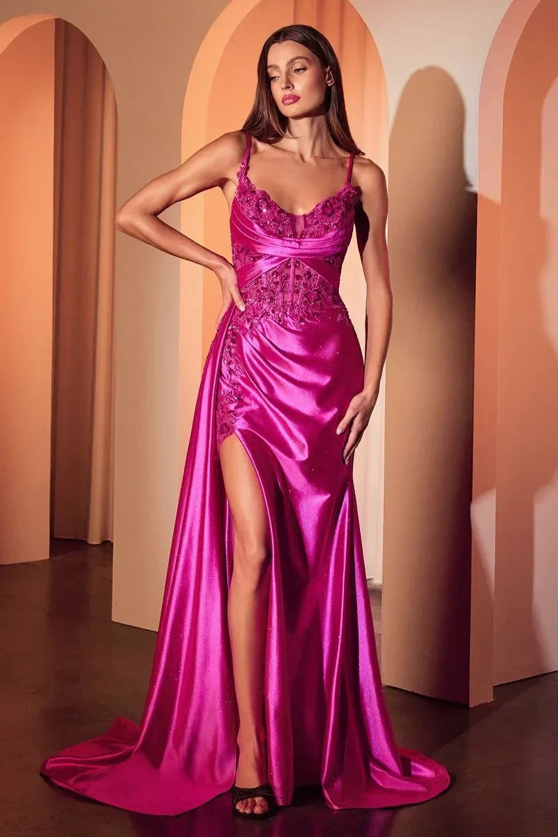 Fitted Satin & Lace Evening Gown - Modz Designs
