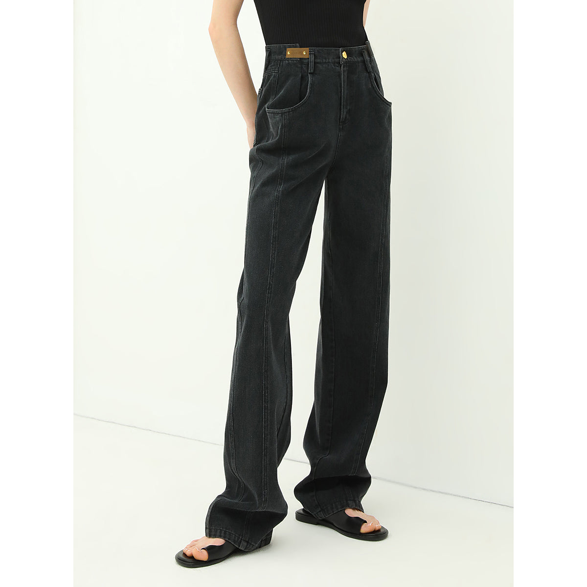 High Waist Straight Leg Black Jeans - Modz Designs