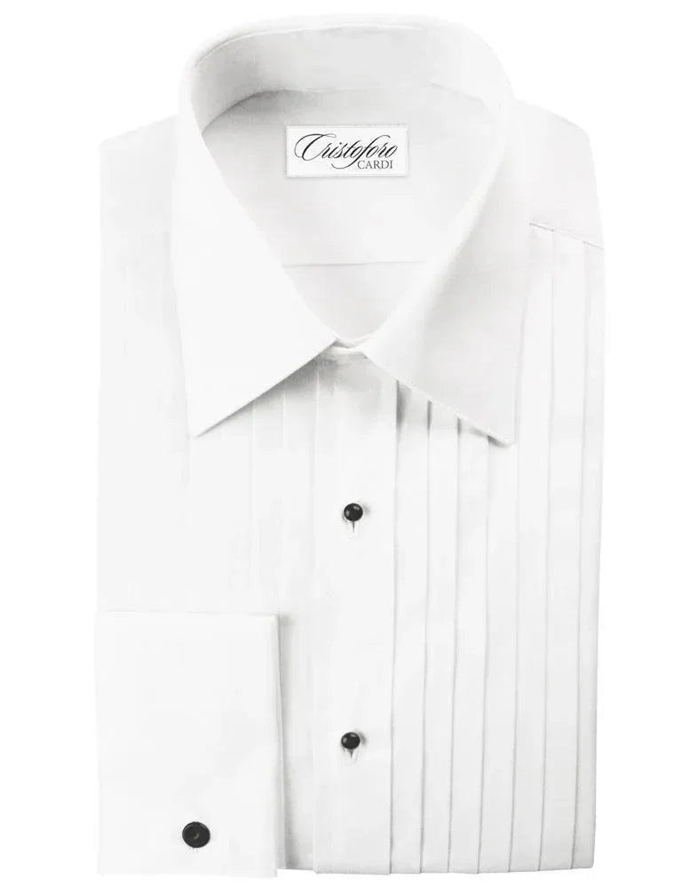 "Milan" White Pleated Laydown Tuxedo Shirt - Modz Designs