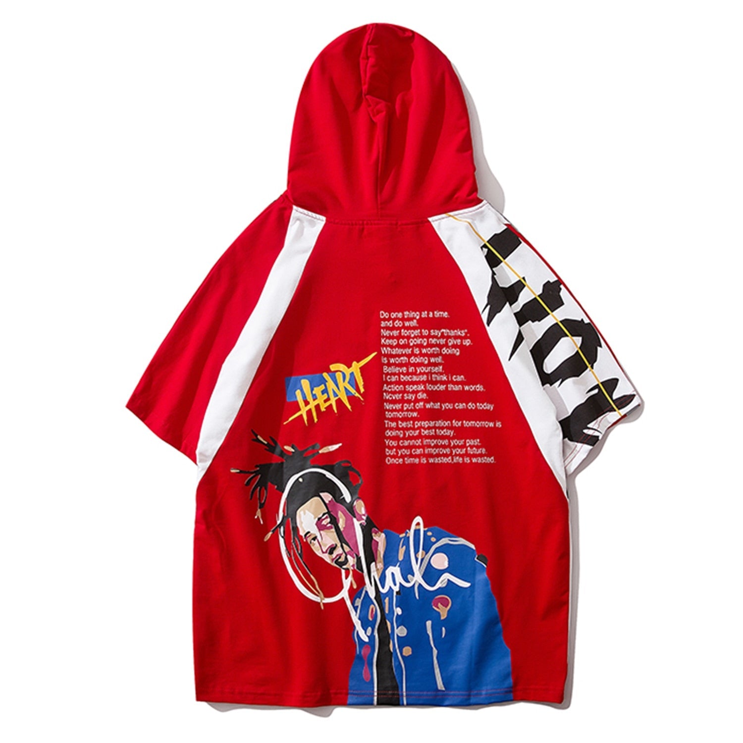 Hip Hop Cool Boy Letter Print Mens T Shirt Harajuku Fashion Streetwear Hooded Tops Tees Cotton Short Sleeve in red with graphic design.