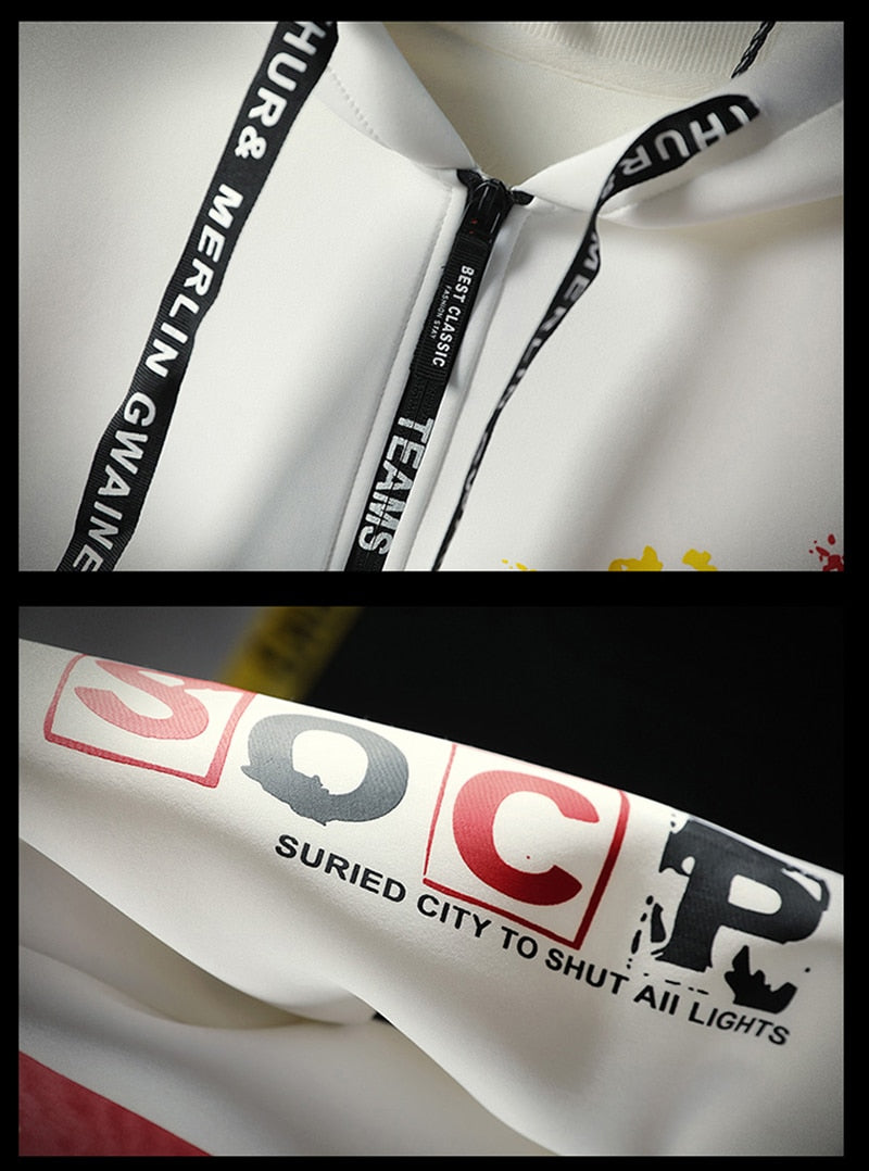 The North Fashion Long Coat Autumn Zipper Windproof Slim Windbreaker Mens Large Size Hip Hop Jackets Clothes Face detailing