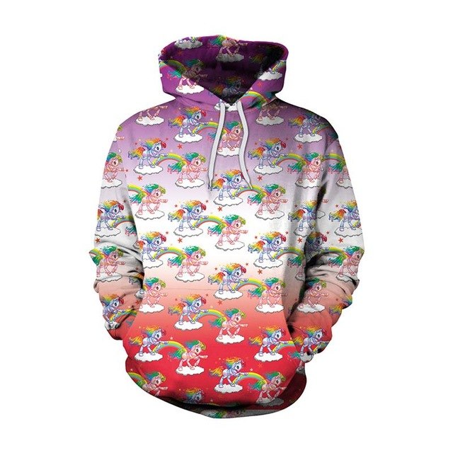 New Fashion Men Women Unicorn 3D Printed Cartoon Hoodies with colorful unicorn design