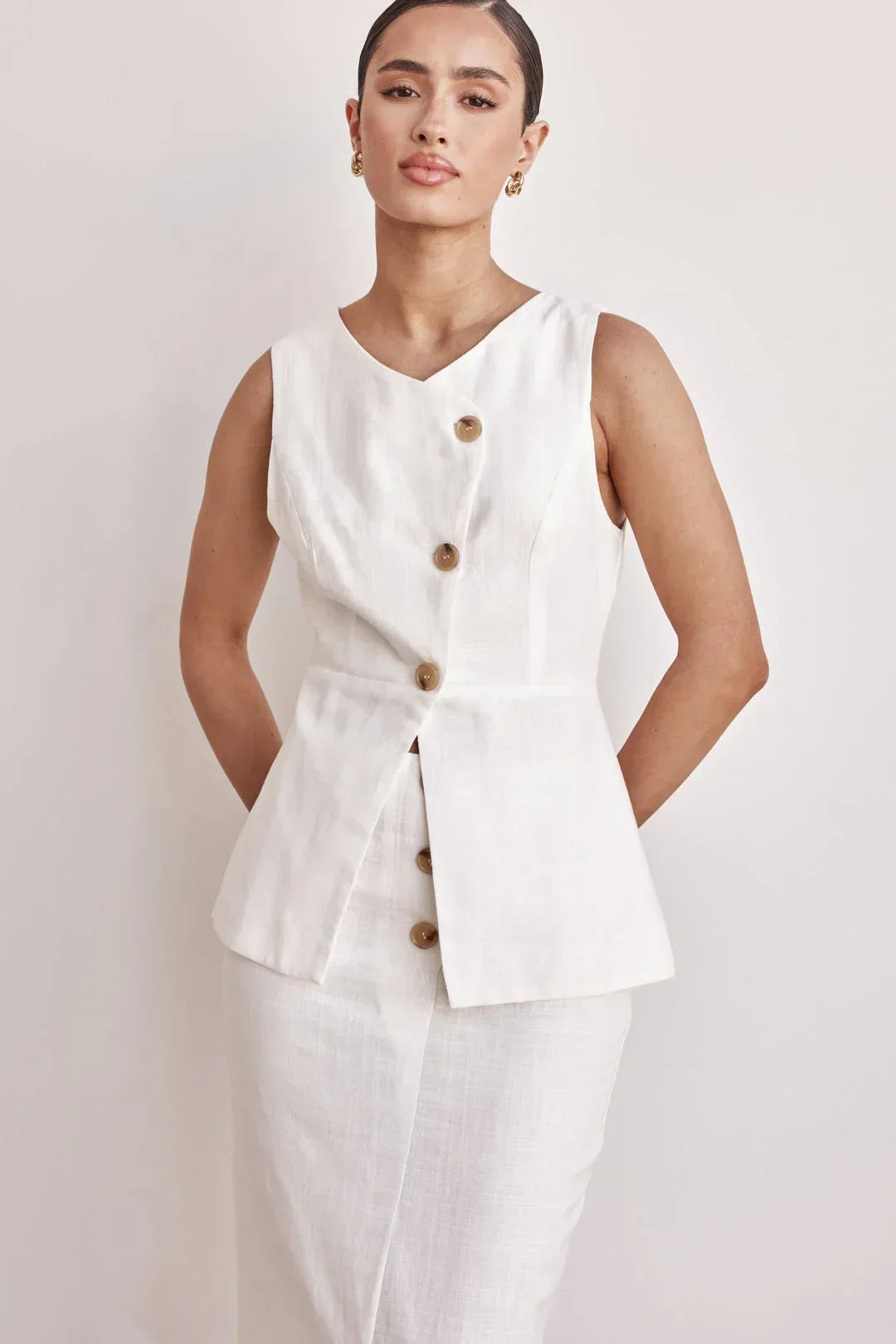 Linen Vest - Off-White Peplum Linen Vest for Women - Modz Designs