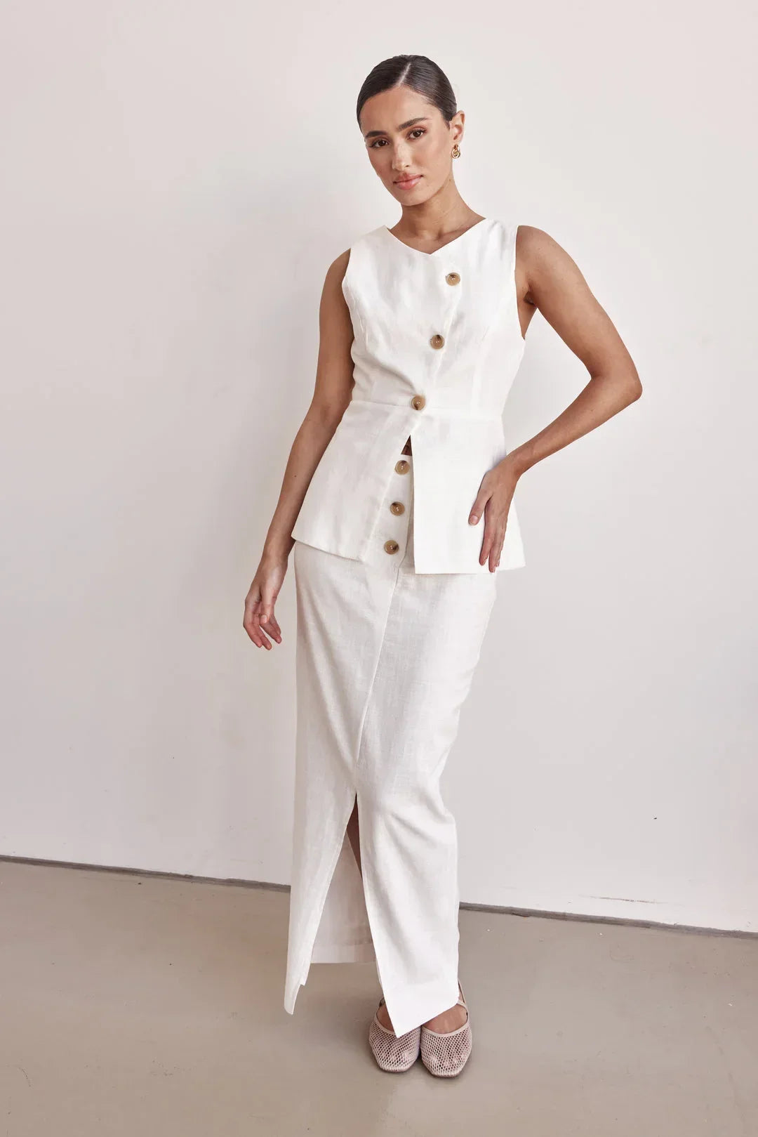 Linen Vest - Off-White Peplum Linen Vest for Women - Modz Designs