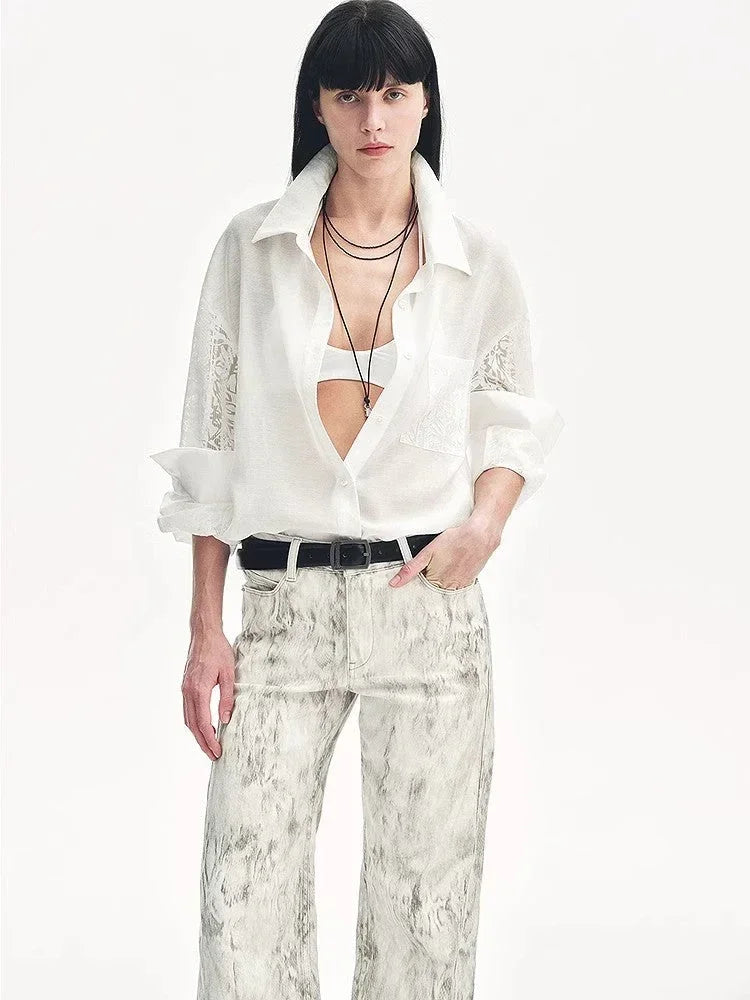 "Ideal Spring Day" Jacquard Hollow Drop Shoulder Shirt Summer - Modz Designs