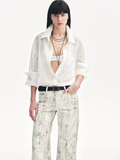 "Ideal Spring Day" Jacquard Hollow Drop Shoulder Shirt Summer - Modz Designs