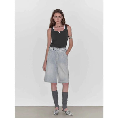 “Unruly Sonata” Neutral Style Loose Feeling Imported Washed Mid Rise Bumped Side Wide Leg Washed Denim Mid Pants - Modz Designs