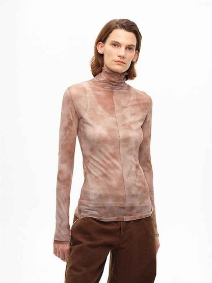 [FF×JW Rich Dusk] Exquisite and fashionable mesh rendering high collar T-shirt bottoming shirt - Modz Designs