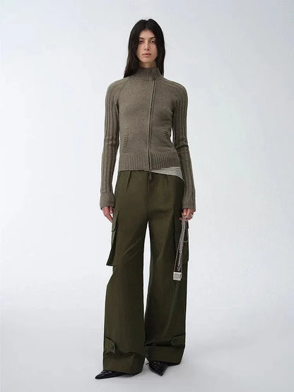 "Leisure First" Personalized three-dimensional large patch pocket straight wide-leg work trousers - Modz Designs