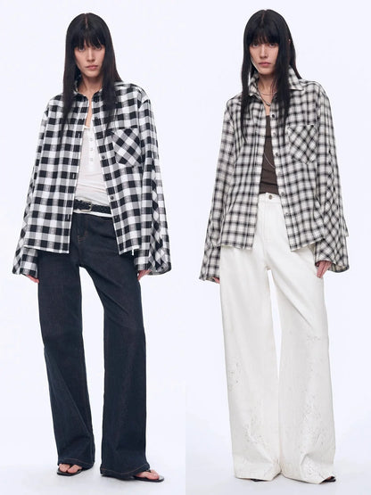 "Style Diary" Tencel acetate jacquard check dropped shoulder shirt - Modz Designs