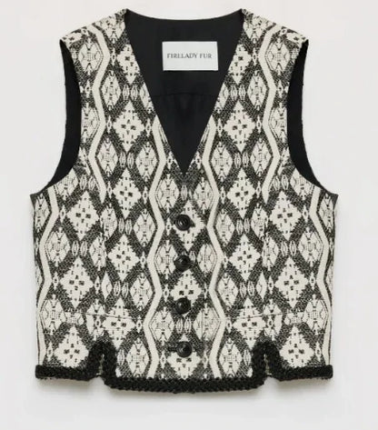 "Venice" Classical simple silhouette Italian imported jacquard ethnic style V-neck vest - Modz Designs