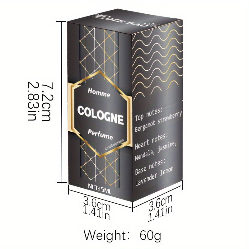 NNETM Homme Cologne Fresh Aromatic Perfume Oil packaging showcasing dimensions and fragrance notes.