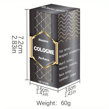 NNETM Homme Cologne Fresh Aromatic Perfume Oil packaging showcasing dimensions and fragrance notes.