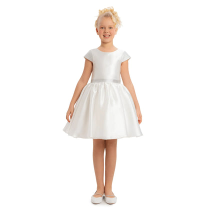 Girls Dress Pure Radiance Girls Formal Dress showcased on a smiling girl in a stunning organza design, perfect for special occasions.