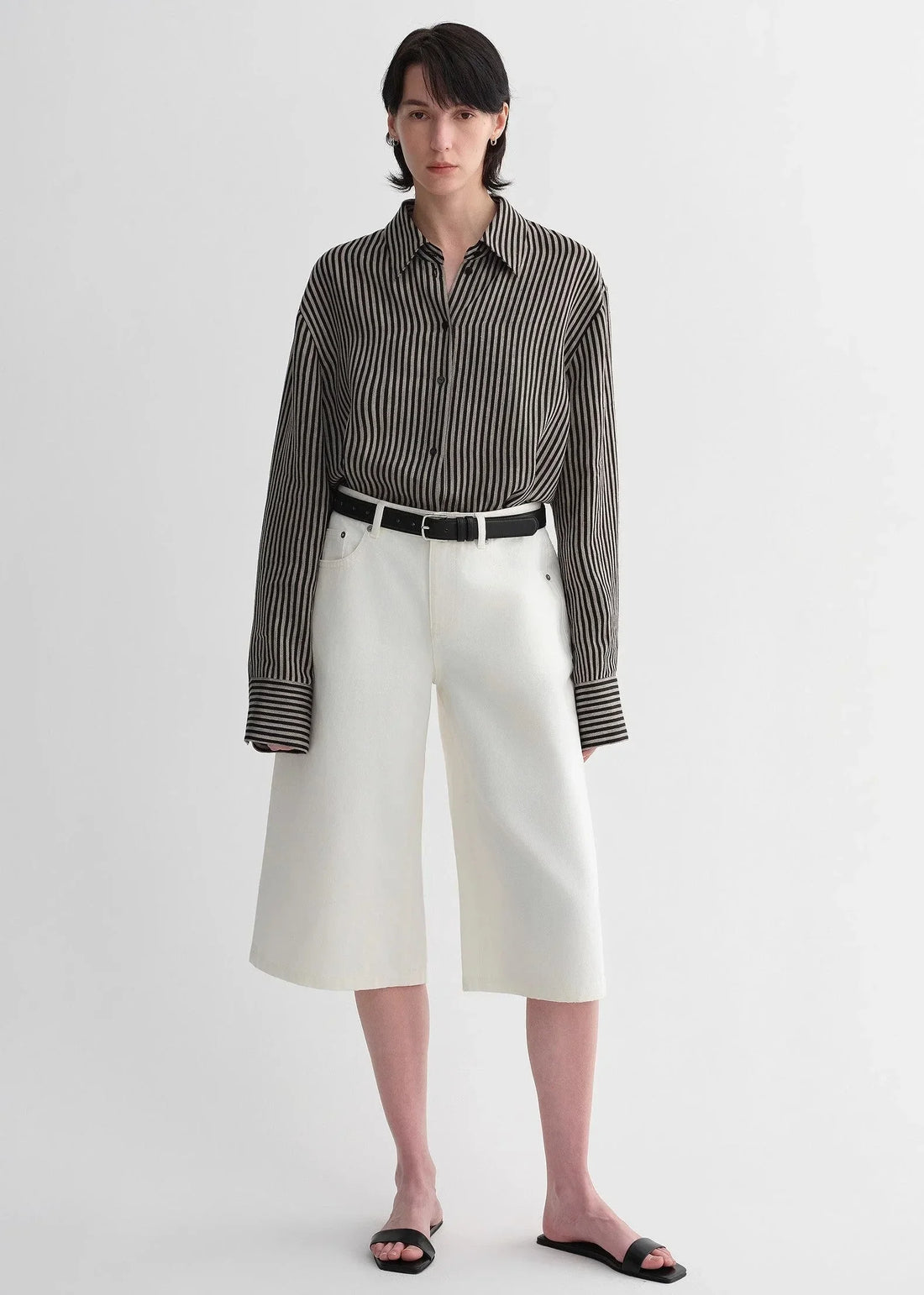 100% linen classic silhouette pinstripe lapel wide breathable long sleeve spring and summer shirt for women - Modz Designs