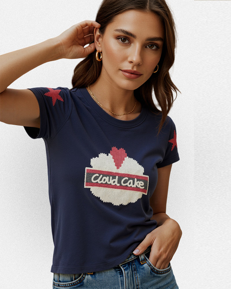 [DFRAME] Cloud Cake Star Sleeve Summer Pure Cotton Women&