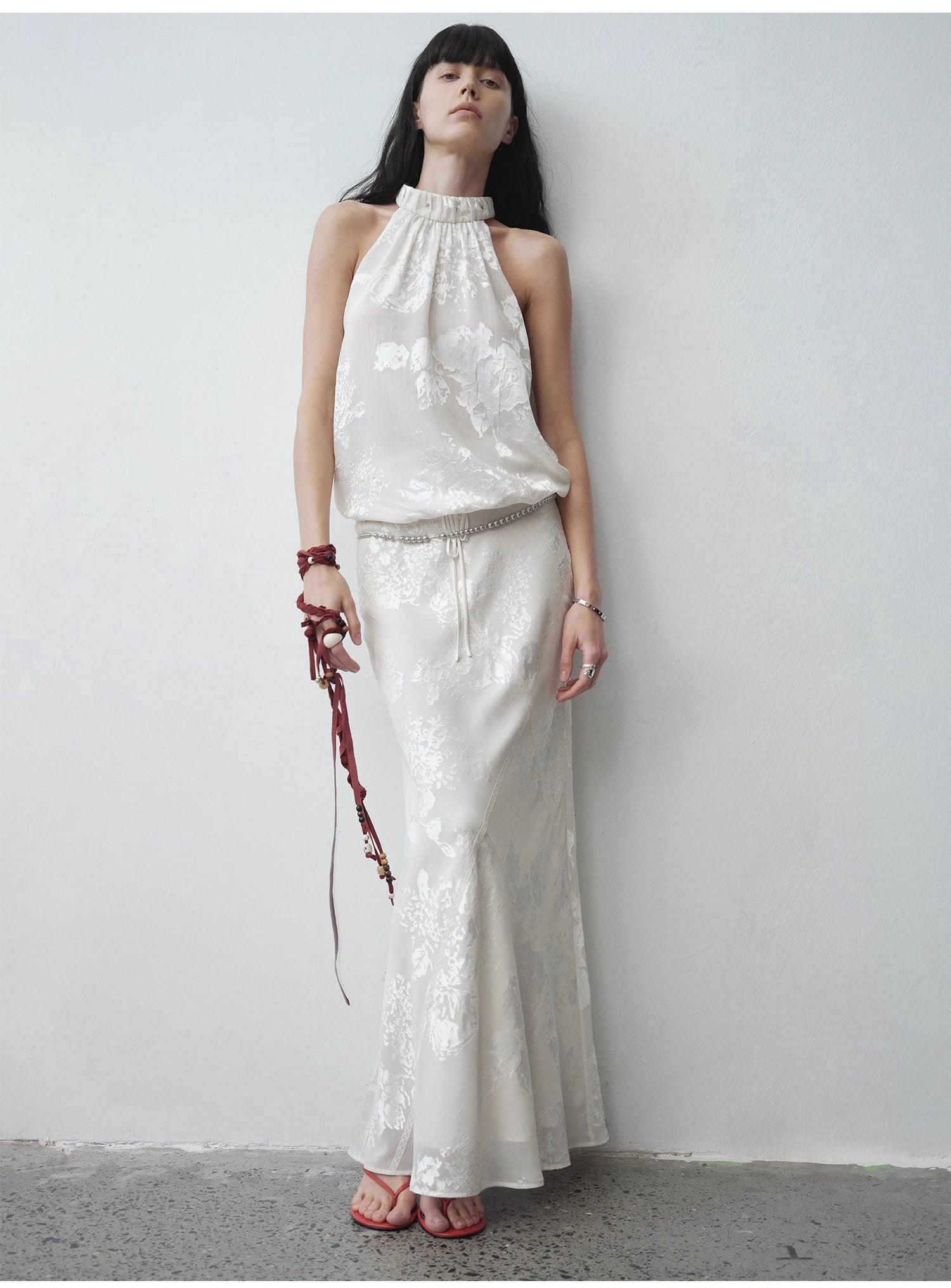 "Seville" bias-cut fishtail midi skirt in burnt pattern material - Modz Designs