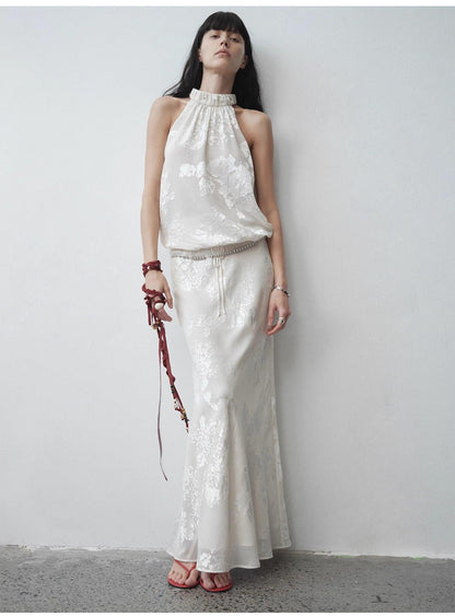 "Seville" bias-cut fishtail midi skirt in burnt pattern material - Modz Designs