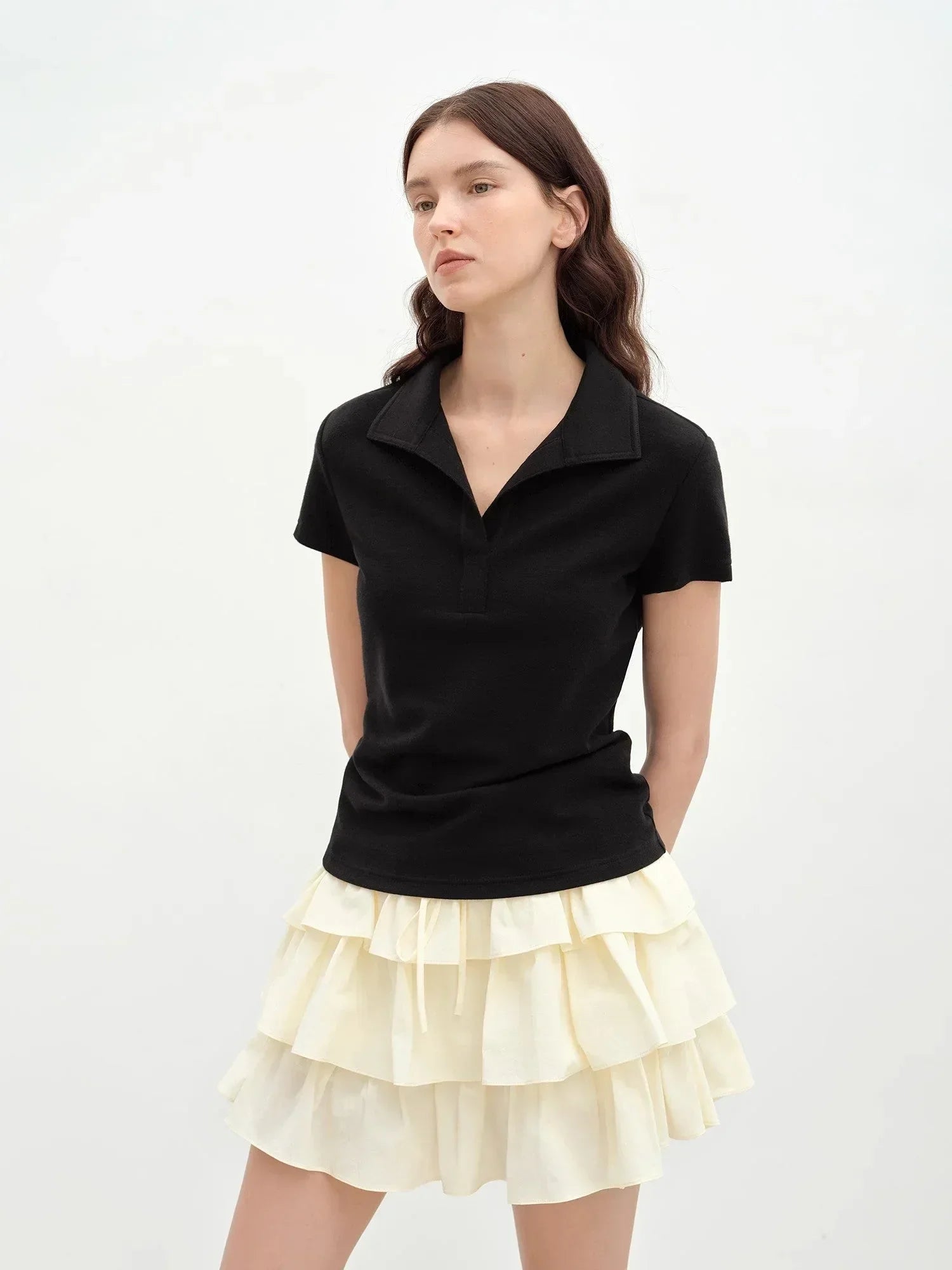 "Dublin" Lapel Straight Shoulder Slim Fit Short Sleeve T-shirt Tops Women - Modz Designs