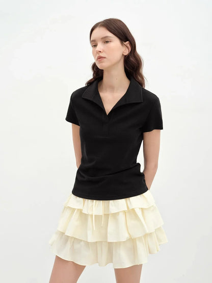 "Dublin" Lapel Straight Shoulder Slim Fit Short Sleeve T-shirt Tops Women - Modz Designs