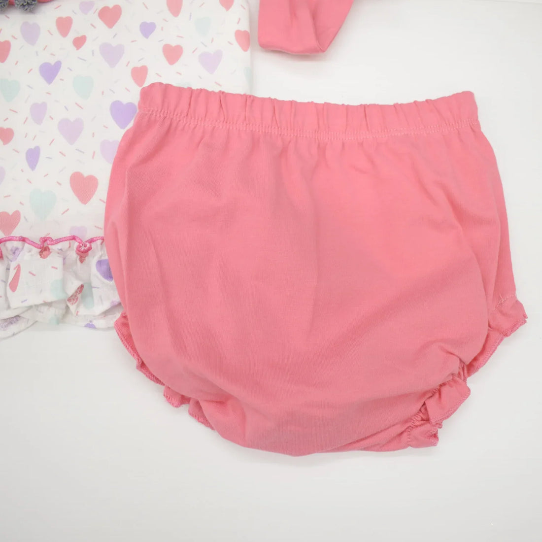 Colored Hearts Girls Casual Set featuring pink matching panties for added comfort and style.