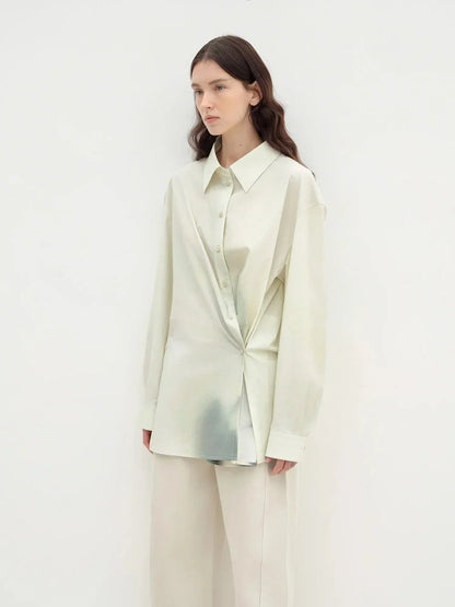 "Green Time" lapel side slit two-wear cotton printed shirt - Modz Designs