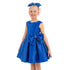 Girls formal satin dress Stellar Satin Girls Formal Dress in bright blue with big bow and collar, perfect for special occasions.