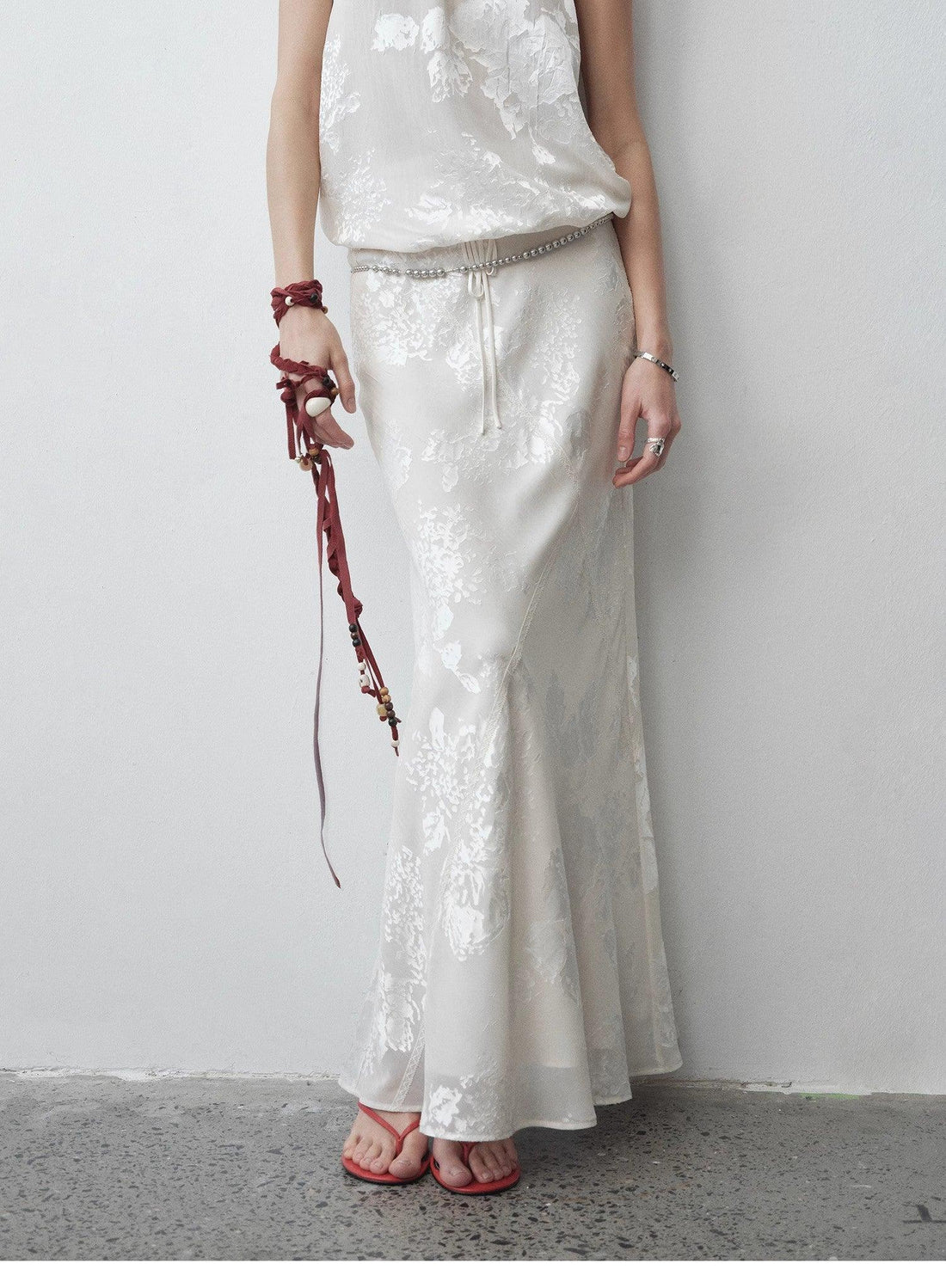 "Seville" bias-cut fishtail midi skirt in burnt pattern material - Modz Designs