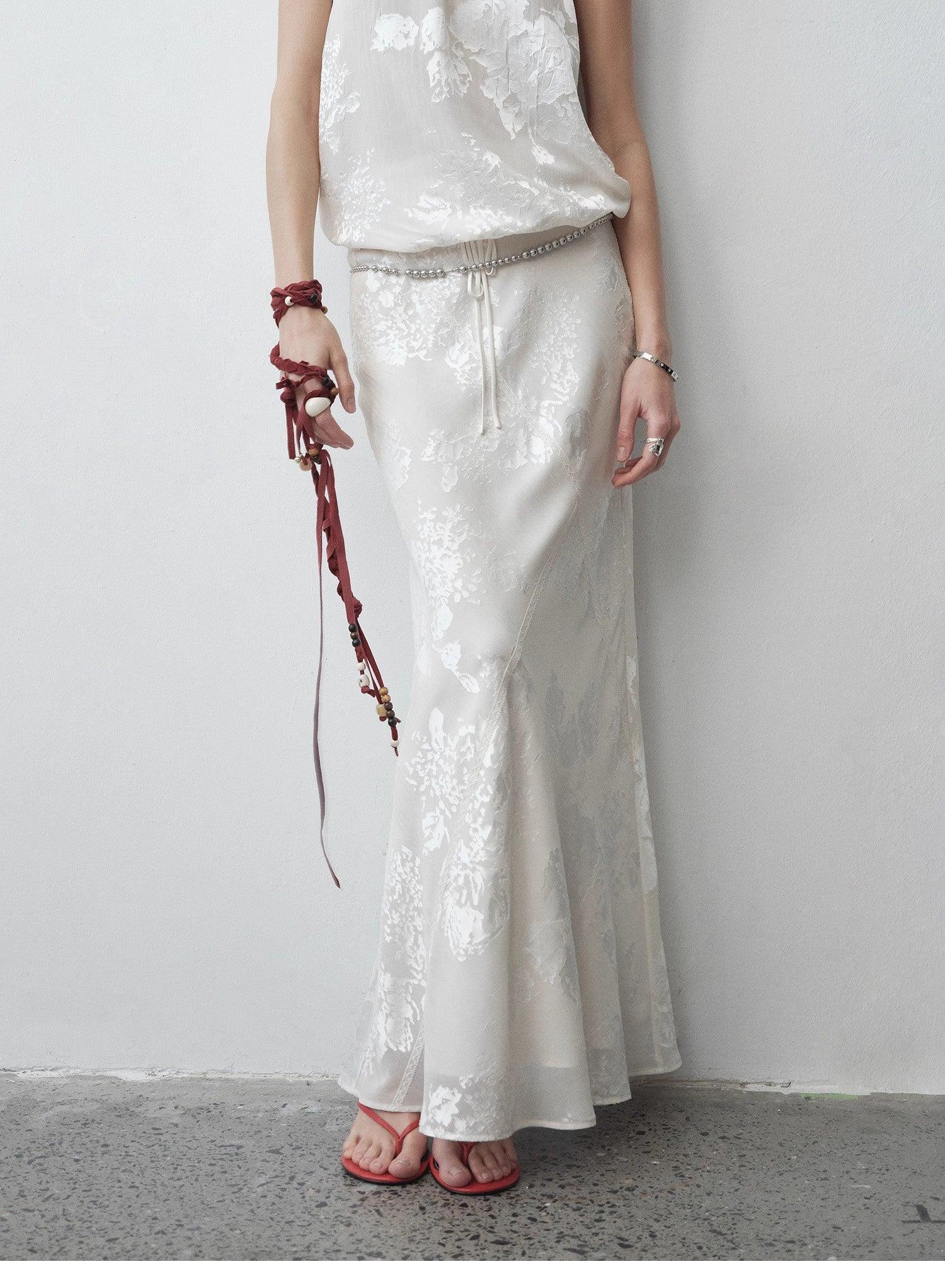 "Seville" bias-cut fishtail midi skirt in burnt pattern material - Modz Designs