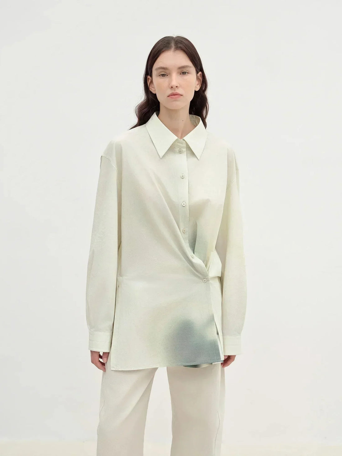 "Green Time" lapel side slit two-wear cotton printed shirt - Modz Designs