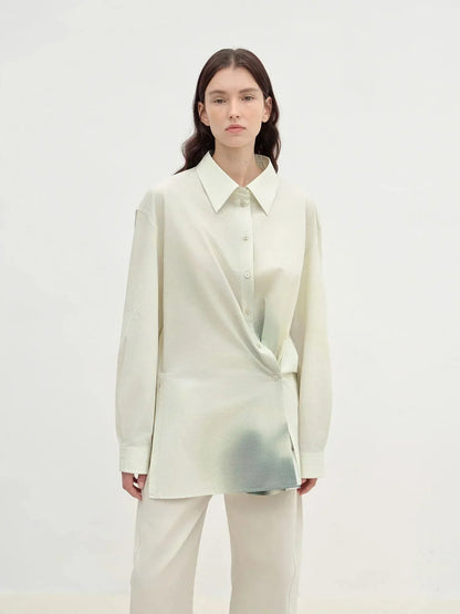 "Green Time" lapel side slit two-wear cotton printed shirt - Modz Designs