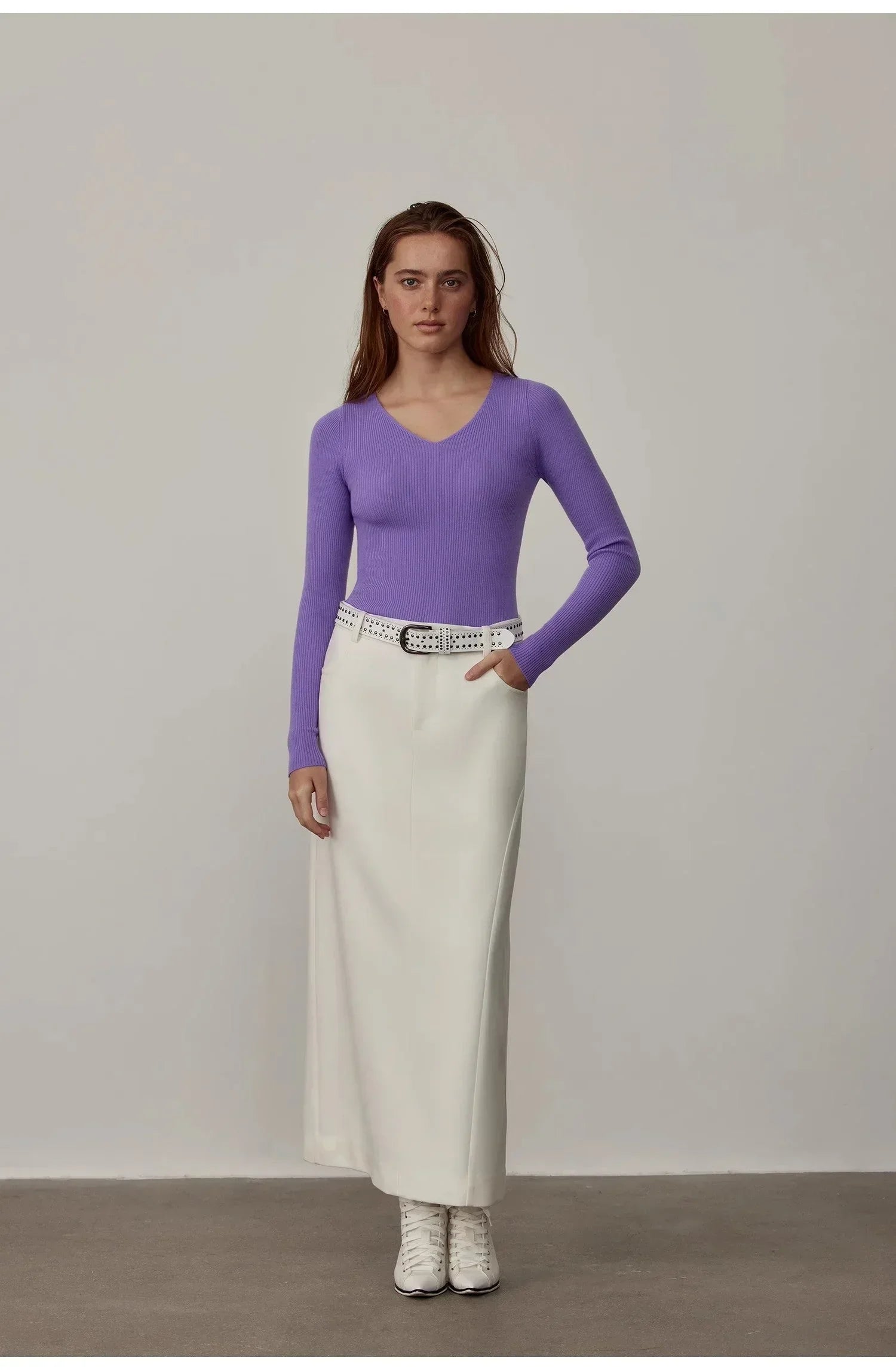 "Stobe" worsted low-waisted fashionable versatile suit retro neutral straight skirt - Modz Designs