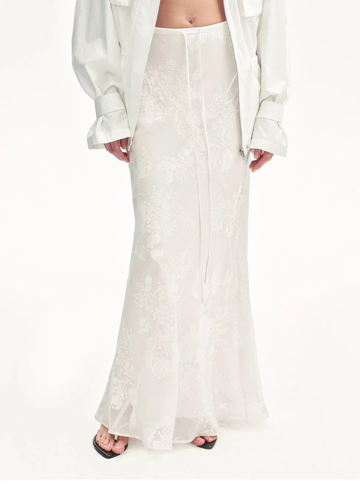 "Seville" bias-cut fishtail midi skirt in burnt pattern material - Modz Designs