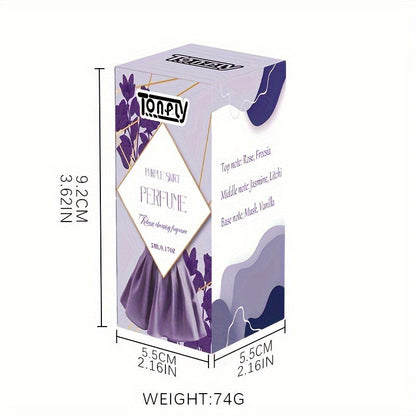 NNETM Purple Skirt Perfume Floral Fragrance packaging box with floral design and dimensions.