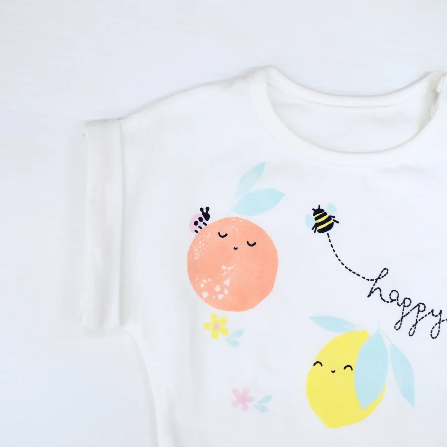 Happy Fruit Baby Girls Leggings Set with colorful fruit design on soft cotton t-shirt for little girls.