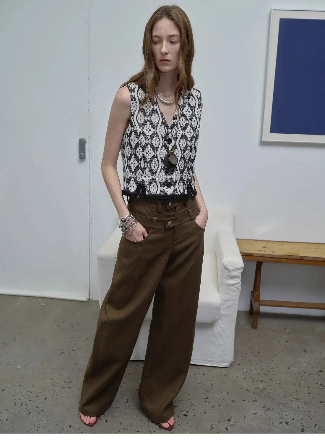 "Venice" Classical simple silhouette Italian imported jacquard ethnic style V-neck vest - Modz Designs