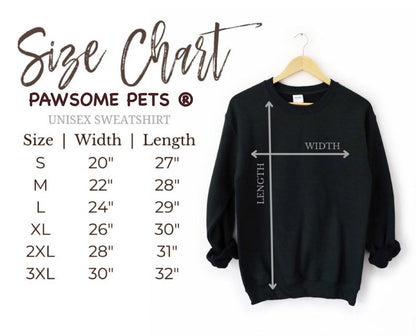 SWEATSHIRT - FASHION WITH CAT size chart showing unisex measurements for various sizes.