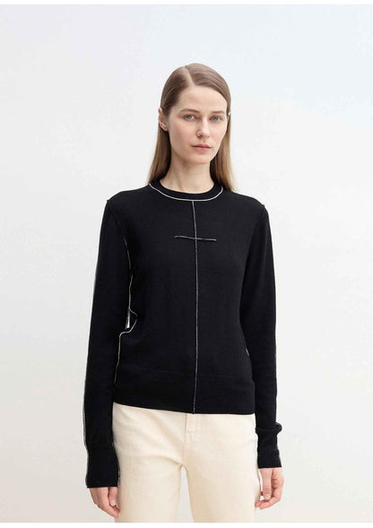 “Imbell"Imported Yangtze 30NM Contrast Stitch Wool Knit Skin-Friendly Short Top - Modz Designs