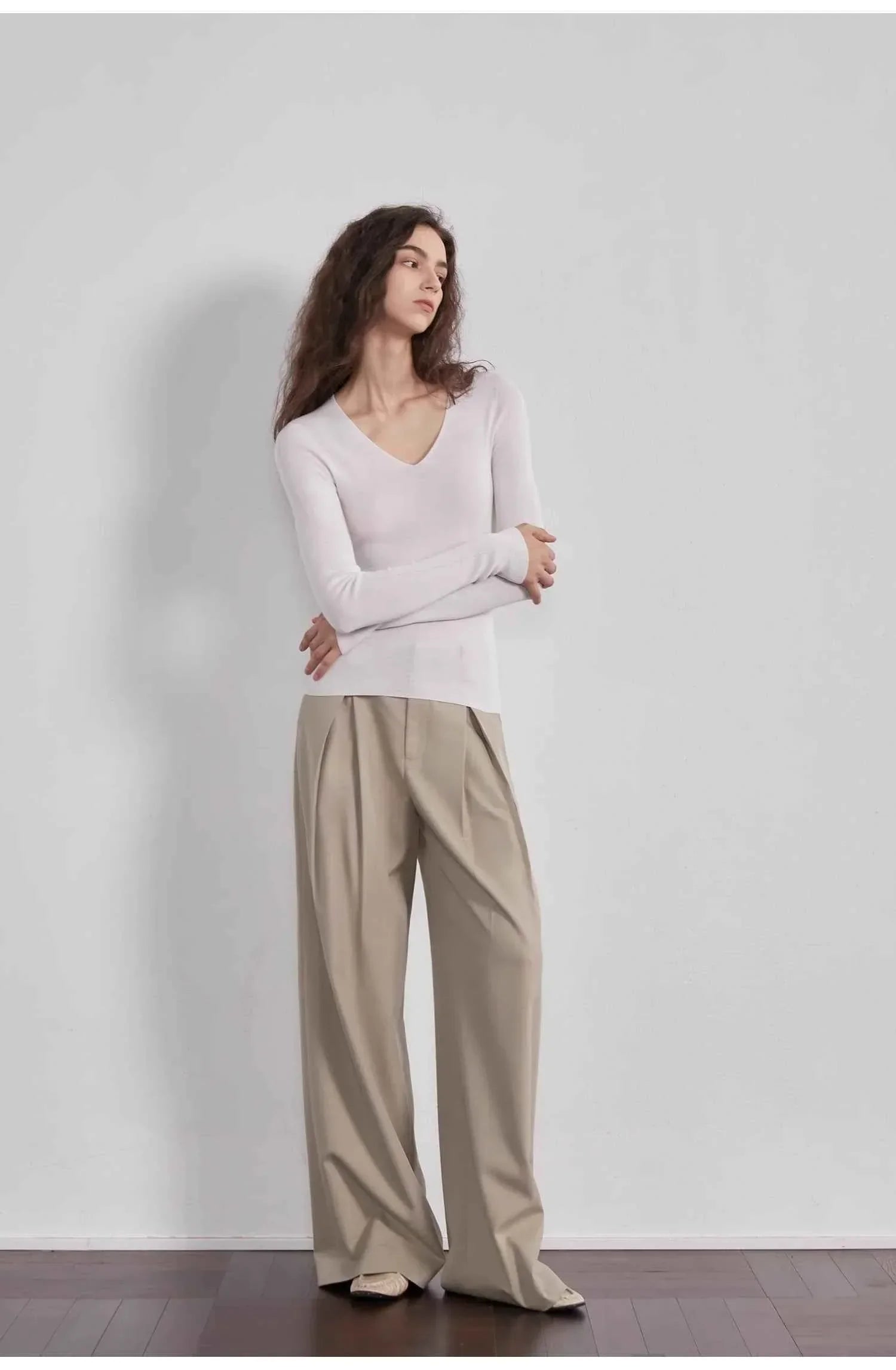 “Street Sketch”Fine-Spun Wool Fashion, Waistless Pleated Loose-Fitting Straight-Leg and Wide-Leg Casual Trousers for Women - Modz Designs